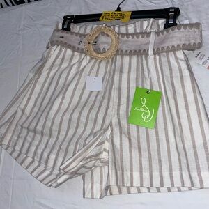 Sam Edelman Tan and White Bermuda Shorts with Belt